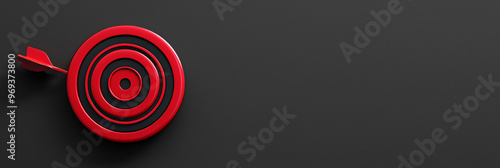 Goal bullseye in red on a black backdrop With copy space