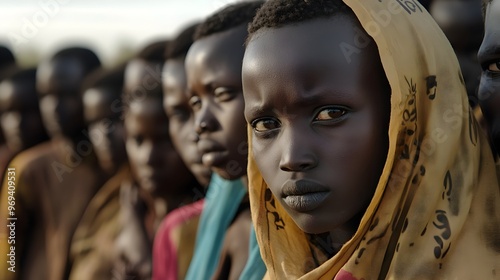 Group of African Children from a Displaced Community Facing Adversity with Resilience and Hope