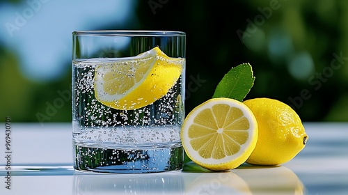 Lemon soda, bubbling in a glass, invites with zesty refreshment.