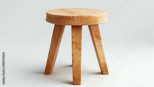 Simple wooden stool with three legs, featuring a clean minimalist design, isolated on a white background.