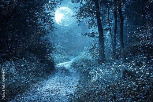 A moonlit path in a forest, leading to nowhere, aimlessness, lost in life s journey