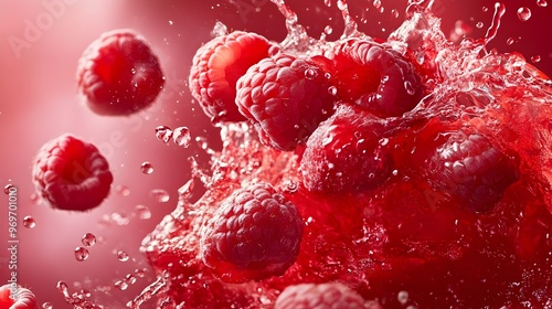 Vibrant Raspberry Cordial Explosion with Dynamic Splashing and Bursting Flavor