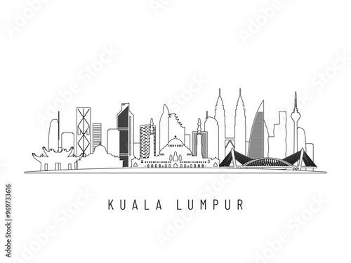 Detailed Kuala Lumpur skyline vector illustration. Kuala Lumpur buildings in line art style, perfect for modern designs.