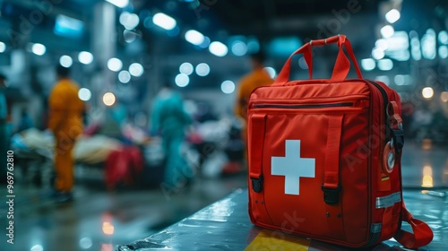 Emergency Care in a Conflict Zone: First Aid Kit Representing Critical Medical Support at an Emergency Camp