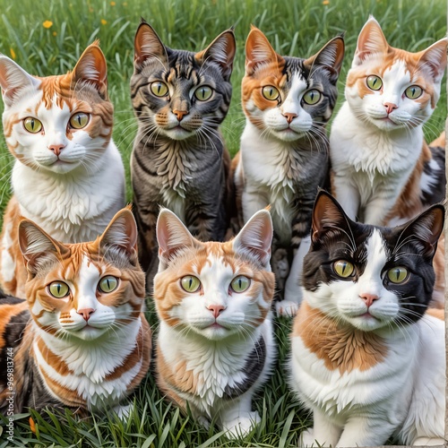 Grupo de gatos posando para la camara. 