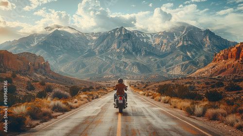 A vintage motorcycle on a scenic road, capturing the spirit of adventure and freedom