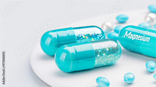 Capsules and Magnesium Supplements for Health and Wellness in Vibrant Blue