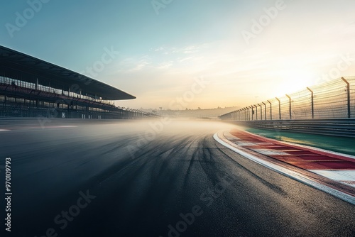 Sunrise fog on race track