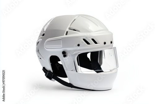 White plastic ice hockey helmet on white background with no shadow