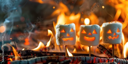 Halloween marshmallows roasting over a fire Spooky fun for kids and families