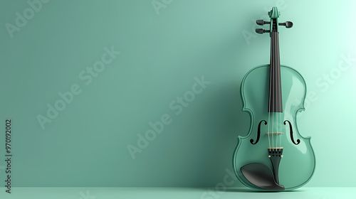 Green violin classical musical instrument strings viola audio soft tones mint background 3d illustration render digital rendering. Baroque. Illustration