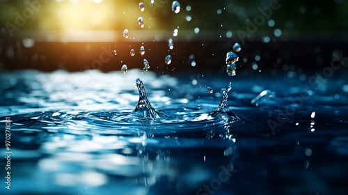 Realistic, highly detailed shot of water pooling on floor tiles, gentle ripples and splashes, soft natural lighting, symbolizing the onset of flooding and insurance needs