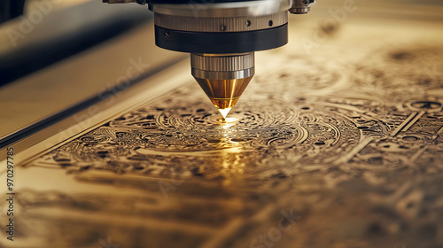 laser cutting machine engraving intricate designs onto a metal surface, demonstrating the precision and versatility of laser technology in manufacturing