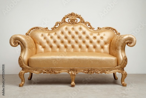 Luxurious sofa golden color has tufted backrest buttoned Furnitu