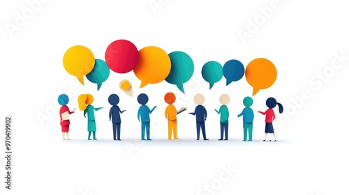 Paper people figures engaged in a collaborative discussion, online library education theme, isolated flat vector design, white background, no logos.