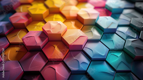 colorful diamond background. colorful hexagons background in full frame