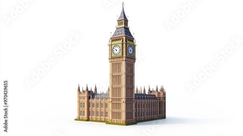 Big Ben (UK) clipart, element, 3D illustration, realistic, isolated on white background