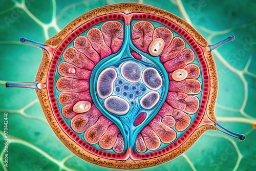 A microscopic image of a nephron cross-section reveals distinct structures and vessels, labeled to illustrate Bowman's capsule filtering, glomerulus processing, and tubules reabsorbing and excreting.