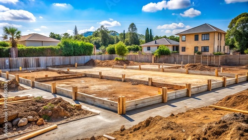 "Exposing foundation footings, clearing vegetation, grading dirt, and installing temporary fencing on a vacant lot before new home construction begins."