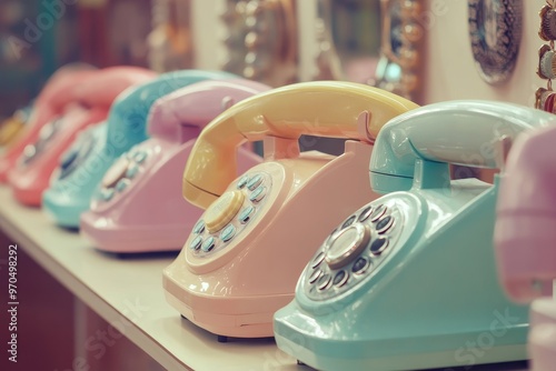 Vintage pastel landline telephone receivers showcasing nostalgic communication artistry