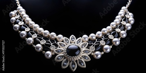 pearl necklace on black background