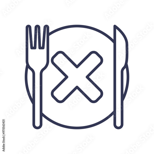 A plate with a cross symbol, fork, and knife, representing appetite control or fasting.