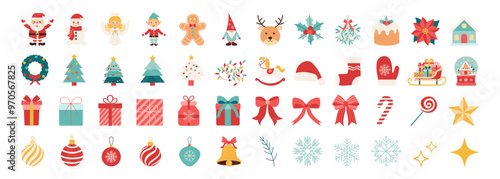 A collection of Christmas icons including Santa Claus, reindeer, and a Christmas tree. The icons are arranged in a grid, with some icons overlapping each other