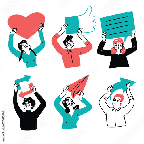 Icons depicting social media and communication concepts,