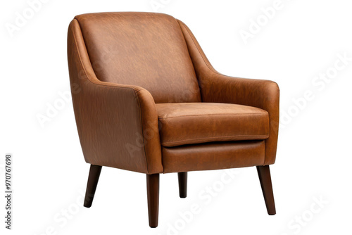 Stylish brown leather chair with sleek design, perfect for modern living spaces and adding a touch of elegance to any room.