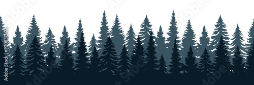 seamless fir tree forest border silhouette isolated vector illustration