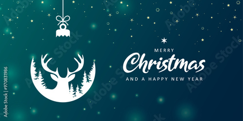 christmas greeting card with decorative deer ball vector illustration