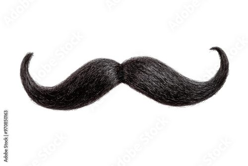 Fake curly black handlebar mustache isolated on white background