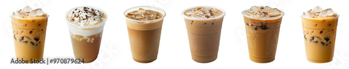 Iced cappuccino coffee in plastic takeaway glass isolated on a transparent or white background, cut out, PNG