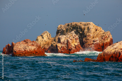 Lots of birds on Ballestas Islands national reserve, Paracas, Peru