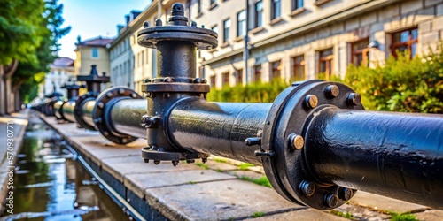 Black iron pipe installed vertically for residential water supply lines subjected to city treated water with minimal corrosion control measures.