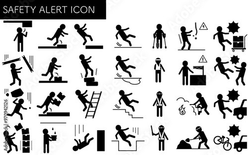 Safety signs, pictogram icon set for danger and warning