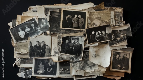 A pile of old, vintage photographs.