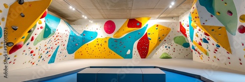 Colorful climbing walls are specifically designed for indoor bouldering and training sessions