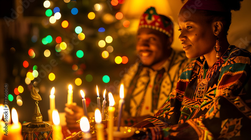 People in traditional African attire celebrating with candles. Cultural festival, community gathering, and heritage concept.