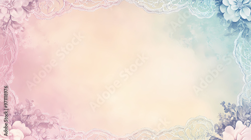 Victorian era pastel anniversary invitation with lace borders. Victorian Era. Illustration