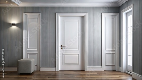 Sleek, minimalist door casing features clean lines, subtle molding, and a crisp white finish, blending seamlessly into a modern interior design aesthetic.