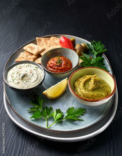 Mezze party dressing on plate