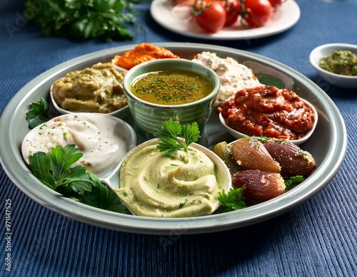 Mezze party dressing on plate