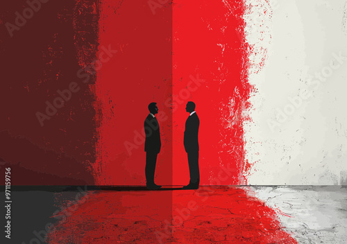 Business Conflict and Leadership Struggle - Two Managers Disagreeing on Business Direction in Minimalistic Illustration - Concept of Disharmony and Decision Making in Corporate Environment