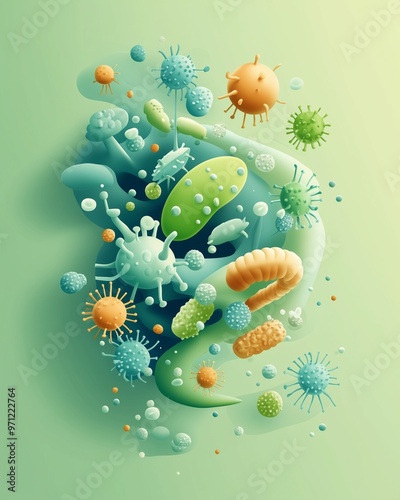 Types of Human intestinal parasites set, medical internal infection with ascariasis, thorny headed worm, giardia, whipworm, hookworm, liver fluke, tapeworm, coccidia.