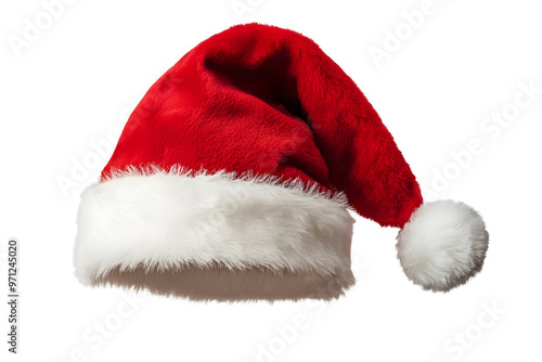 Real photo of a red Christmas Santa Claus hat with isolated on transparent or white background, png 