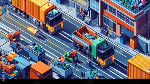 Isometric Garbage Collection City Street