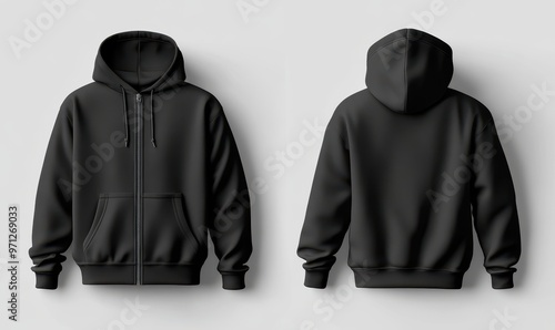 black hoodie mockup zip up hoodie mockup front and back on white background template