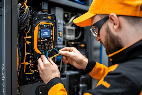 A multimeter measuring the resistance of a heating element, ensuring itâ€™s within the manufacturerâ€™s specifications