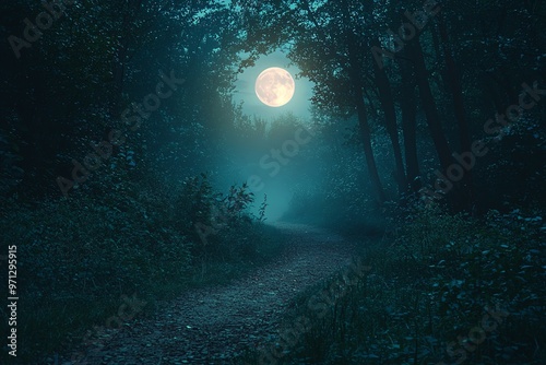 A moonlit path in a forest, leading to nowhere, aimlessness, lost in life s journey